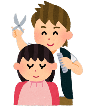 美容院で髪を切ってもらう女性。