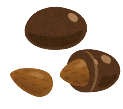 中にアーモンドが入った粒状のアーモンドチョコレート（アーモンドチョコ）のイラストです。