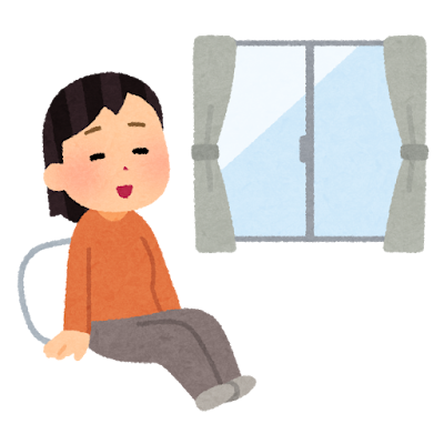 女性が家でゆっくり（自宅待機）しているイラストです。