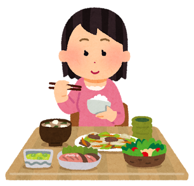 栄養の取れるバランスのいい食事を、美味しそうにしている女性