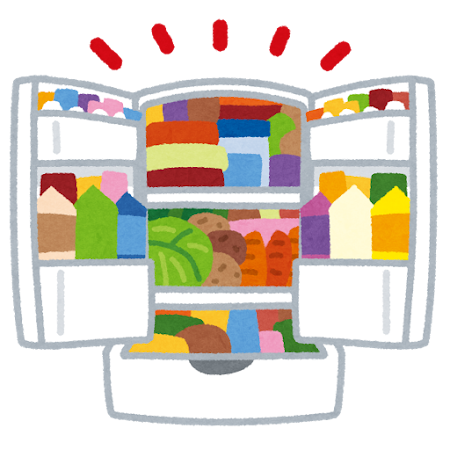 食品がたくさん詰め込まれた冷蔵庫。