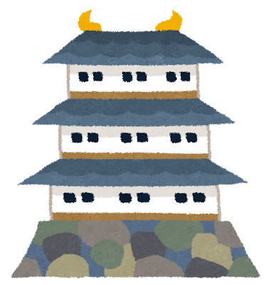 石垣のある伝統的な日本のお城のイラストです。