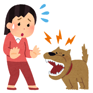 犬になつかれない（吠えられる）女性のイラストです。