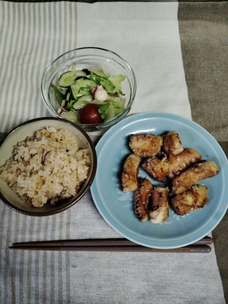 たこ飯。たこの唐揚げ。たこのマリネ。
