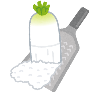 おろし金を使って大根おろしを作っているイラストです。