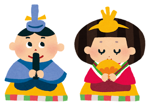 カラフルな衣装を着たひな祭りの主役、お雛様とお内裏様とお雛様（雛人形）のイラストです。