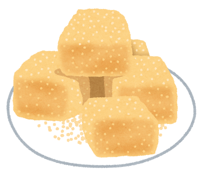 きな粉がかかった、柔らかくて美味しそうな、わらび餅のイラストです。