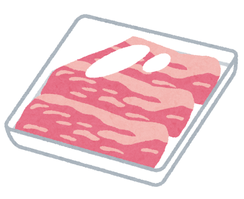 スーパーや肉屋で売っているようなパック詰めの豚肉のイラストです