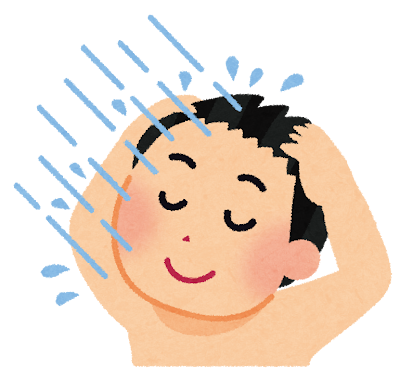 シャワーを気持ちよさそうに浴びている人のイラストです。