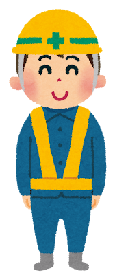 ヘルメットをかぶっている、工事現場の作業員のイラストです。