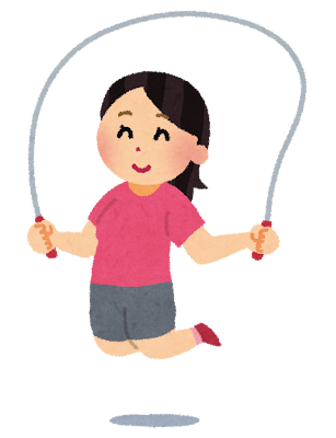女性が笑いながら縄跳びを飛んでいるイラストです