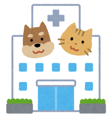 犬と猫の顔のマークが大きく描かれた、ペットのための動物病院のイラストです。