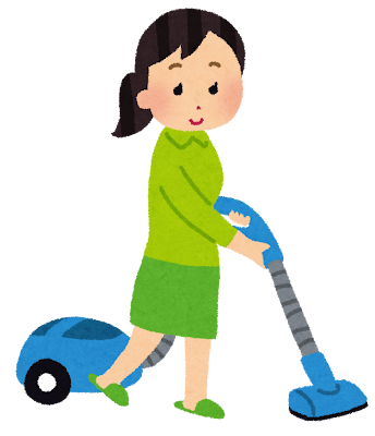 掃除機をかけて掃除をしている、女性のイラストです。