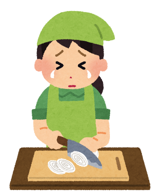 タマネギを切る女性のイラスト