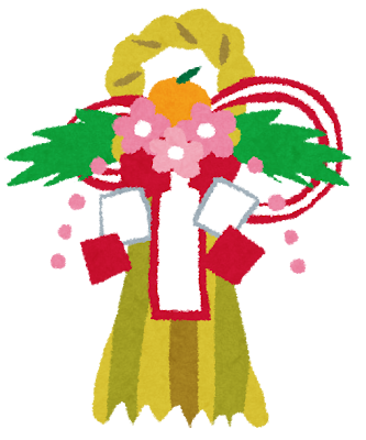 お正月に玄関や車に飾る正月飾り（しめ飾り・輪飾り）のイラストです。