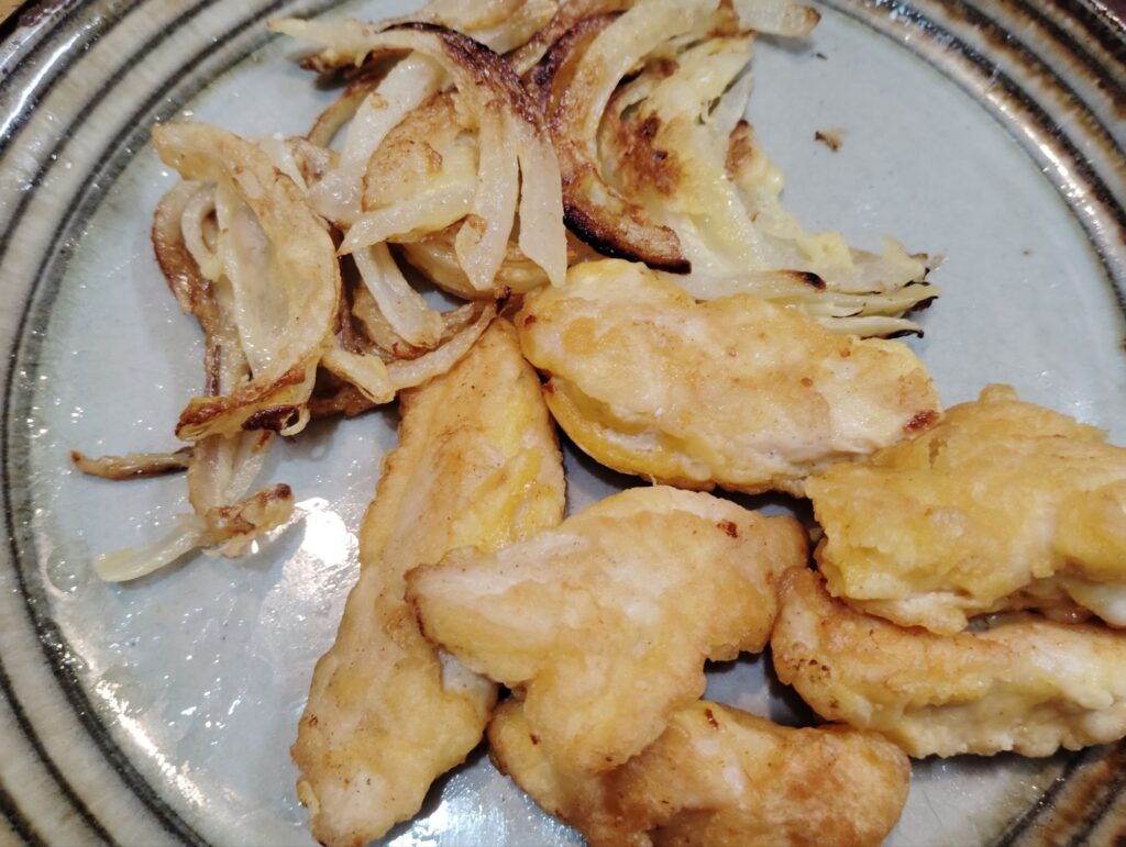 とり天。玉ねぎ天。