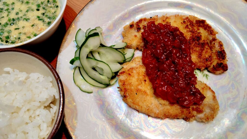 ミラノ風カツレツ ごはん 納豆